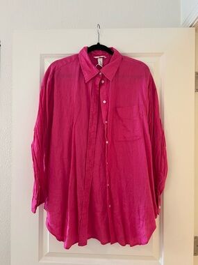 H&M Women's Button-Down Shirt in Hot Pink